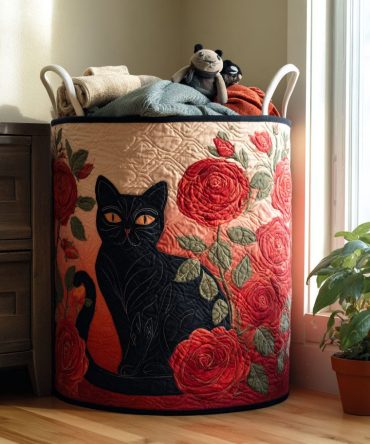 Serenade In Shadows Quilted Fabric Laundry Hamper — Decorative Collapsible Basket With Sturdy Handles For Bedroom & Bathroom