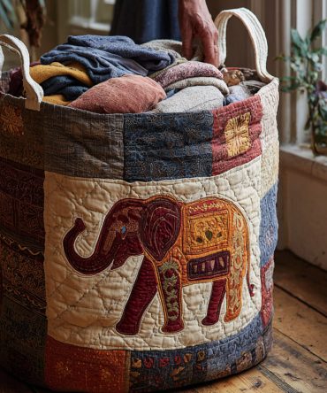 Serene Elephant Quilted Fabric Laundry Hamper — Large Decorative Nursery Laundry Basket With Reinforced Handles & Fold‑Flat Design