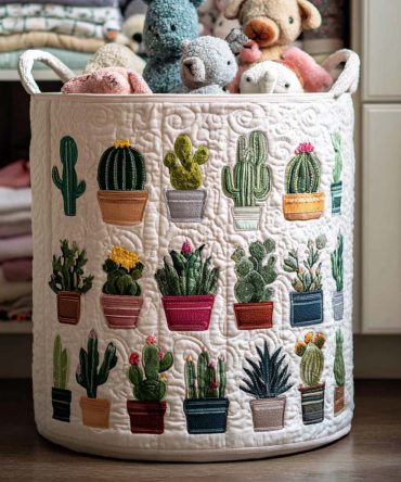 Serene Cactus Quilted Laundry Hamper — Desert-Inspired Foldable Storage Basket With Reinforced Handles & Machine-Washable Interior