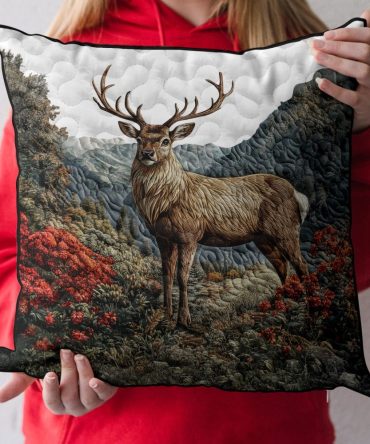 Serene Doe Quilted Deer Pillow Cover - Rustic Woodland Decorative Pillowcase For Nursery, Cabin, Soft Cozy Cotton