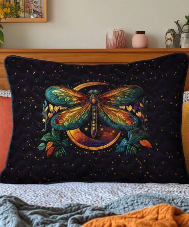 Serene Dragonfly Quilted Pillowcase — Calm Nature Accent Sham, Soft Texture, Breathable Fabric, Machine Washable Decorative Cover