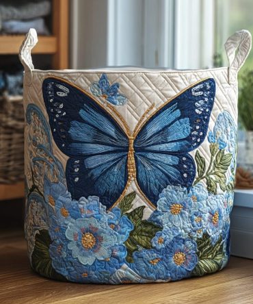 Calming Quilted Serene Flutter Laundry Basket — Butterfly Print Fabric Hamper With Handles, Collapsible, Lightweight & Durable