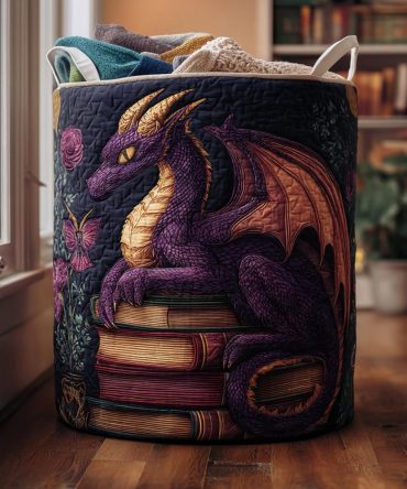 Shadow Dragon Quilted Storage Hamper — Dark Mythical Dragon Print Collapsible Laundry Basket, Heavy-Duty Fabric Organizer For Modern Décor