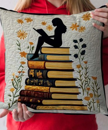 Shadow Of A Reader Quilted Decorative Pillow Cover – Literary Silhouette Cushion Case For Cozy Reading Corners & Home Libraries (Soft, Durable)