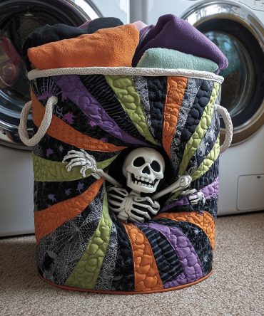 Shadow Play Quilted Laundry Basket – Modern Geometric Fabric Hamper, Foldable Reinforced Handles For Bedroom, Dorm & Laundry Room