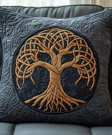Shadow Root Embrace Quilted Throw Pillow Cover — Subdued Decorative Cushion Sham With Organic Motif For Minimalist And Modern Homes