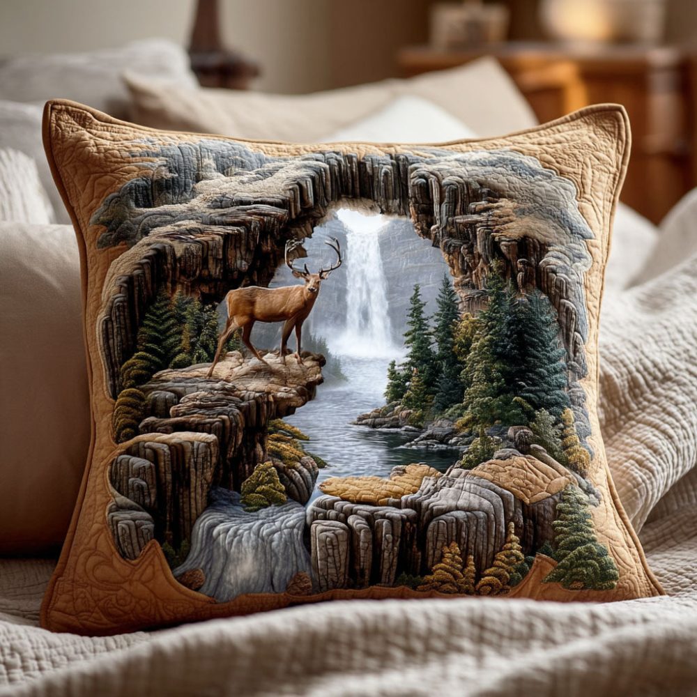 Shadow Stag Quilted Decorative Pillow Cover: Cotton-Blend Throw Pillowcase For Bed & Sofa, Reversible, Machine Washable, Gift