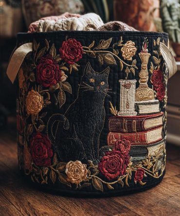 Shadow Whiskers Quilted Laundry Hamper — Sleek Cat Silhouette Foldable Fabric Basket, Durable Portable Organizer For Modern Homes