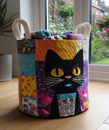 Shadow Whiskers Quilted Laundry Hamper - Foldable Fabric Basket With Handles, Stylish Dark Design, Durable & Washable