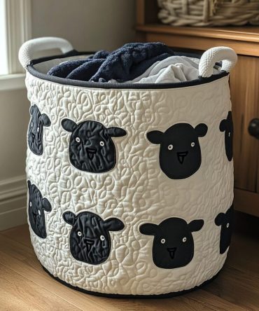 Sheep Meadow Quilted Laundry Hamper — Whimsical Pastoral Fabric Basket With Foldable Design & Reinforced Handles For Cozy Home Storage