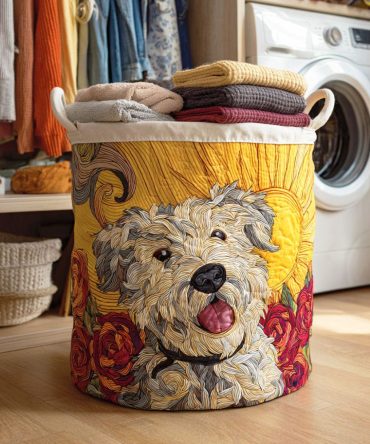Sheepdog Bliss Quilted Laundry Hamper – Whimsical Pet-Print Fabric Basket With Handles, Collapsible & Kid-Friendly Laundry Storage Solution