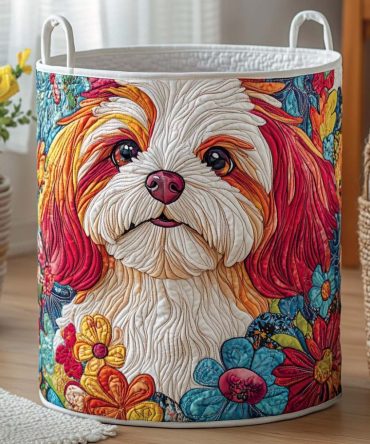 Shih Tzu Cozy Quilted Laundry Hamper - Adorable Dog-Themed Fabric Basket With Handles, Soft Padded Storage For Pet Lovers' Bedrooms