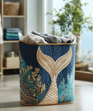 Shimmer Tide Quilted Laundry Hamper — Coastal-Inspired Fabric Basket With Subtle Metallic Accents, Collapsible Decorative Storage
