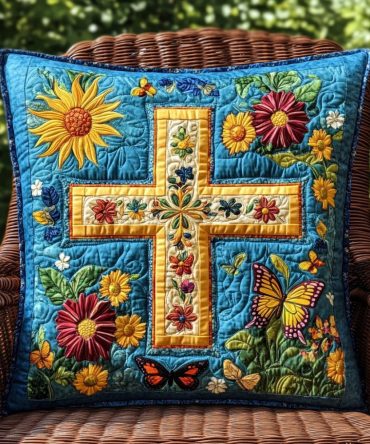 Radiant Shining Cross Quilted Pillow Cover — Bright Decorative Throw For Sofa & Bed, Soft Quilted Texture, Durable, Easy Care