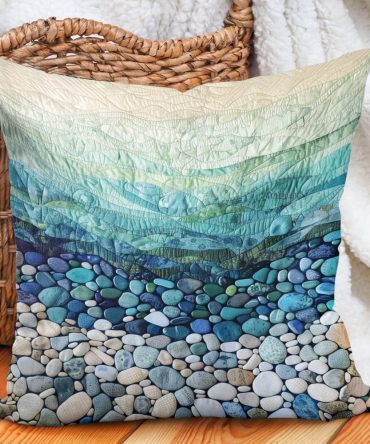 Coastal Quilted Pillow Cover — Shoreline Serenity Decorative Pillowcase For Beach Bedroom, Soft Cotton, Hypoallergenic