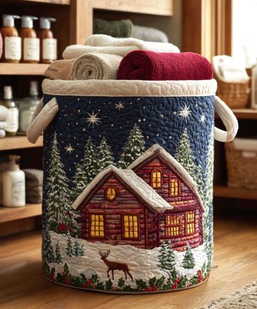 Silent Forest Quilted Laundry Hamper - Green Woodland Design, Foldable Fabric Basket For Eco-Friendly Home & Closet Organization