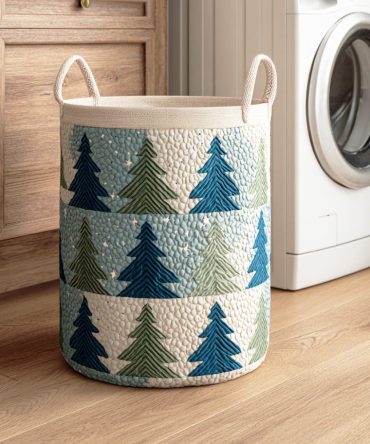 Silent Holiday Town Quilted Laundry Hamper — Festive Foldable Fabric Laundry Basket With Handles, Decorative Seasonal Storage For Home