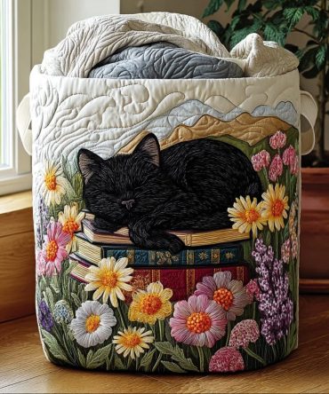 Silent Paws Quilted Laundry Hamper — Elegant Cat-Themed Foldable Fabric Basket With Sturdy Handles For Bedroom, Nursery & Pet Lovers