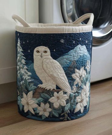 Silent Snow Quilted Laundry Hamper — Elegant Winter White Fabric Storage Basket With Soft Quilting, Sturdy Handles & Collapsible Frame