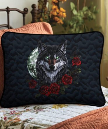 Silver Moon Wolf Quilted Pillow Cover — Majestic Wildlife Accent Sham, Textured Quilting, Premium Quality For Rustic & Modern Homes