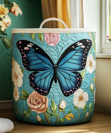 Sky Dancer Quilted Foldable Laundry Hamper — Airy Blue Patterned Washable Storage Basket With Handles For Closet & Dorm