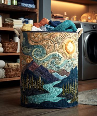 Sky Flow Quilted Fabric Hamper — Airy Foldable Laundry Basket With Strong Handles For Closet, Dorm, Or Bathroom Storage