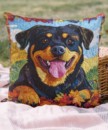 Sky Gazing Rottweiler Quilted Throw Pillow Cover — Celestial Dog Art, Soft Cotton-Blend Pillowcase For Living Room & Nursery, Machine Washable