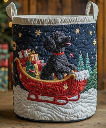 Sleigh Ride Joy Quilted Laundry Hamper — Holiday Scene Foldable Fabric Basket With Strong Handles For Decorative Seasonal Laundry Storage