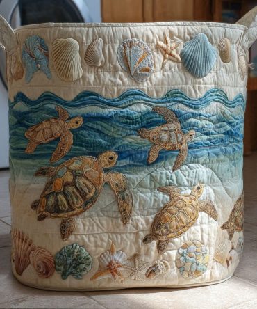 Slow And Serene Quilted Laundry Basket – Tranquil Pattern Fabric Hamper, Foldable Design With Durable Handles For Calm, Clutter-Free Spaces