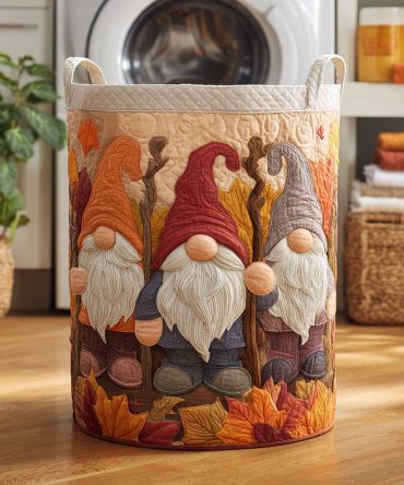 Smiley Gnome Days Quilted Laundry Hamper - Playful Kids Fabric Basket With Handles, Lightweight, Foldable & Easy-Care