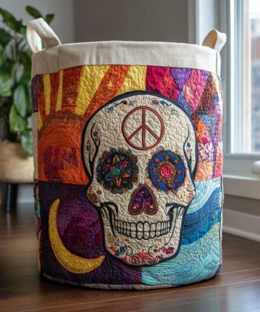 Smiling Bones Quilted Laundry Hamper — Playful Skull Motif Fabric Basket With Handles, Foldable Storage For Unique Home Décor