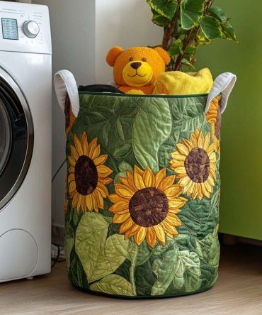 Smiling Sun Days Quilted Laundry Hamper - Bright Sun Motif, Collapsible Washable Storage Basket For Nursery, Bathroom & Bedroom