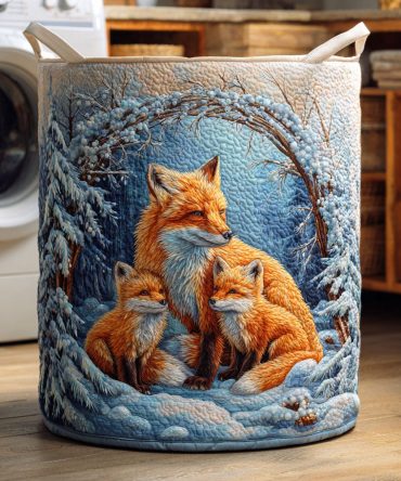 Snow Den Fox Quilted Laundry Hamper – Snowy Woodland Fabric Basket, Durable Foldable Storage For Clothes, Toys & Linens