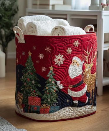 Snowfall Dreams Quilted Laundry Hamper – Serene Winter-Themed Collapsible Fabric Basket, Lightweight Decorative Organizer With Handles