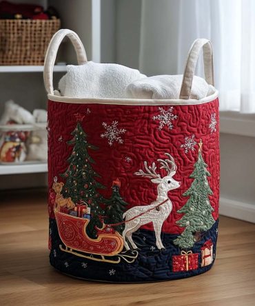 Snowflake Forest Quilted Fabric Hamper — Decorative Winter Laundry Basket With Handles, Collapsible Cozy Storage For Home Or Cabin
