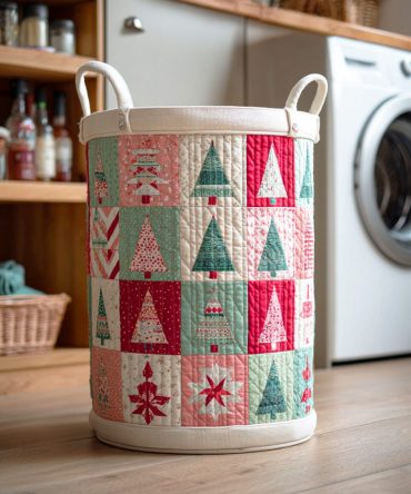 Snowflake Home Joy Quilted Laundry Hamper — Elegant Foldable Fabric Laundry Basket With Handles, Decorative Winter Storage For Bedrooms & Closets