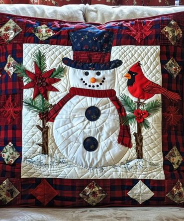 Snowman Cheer Quilted Accent Pillow Cover — Playful Snowman Design Decorative Pillowcase For Festive Holiday Rooms