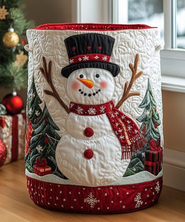 Snowman Glow Quilted Laundry Hamper — Winter Snowman Pattern Foldable Fabric Basket, Cozy Washable Storage For Holiday & Year-Round Use