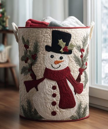 Snowman Glow Quilted Laundry Hamper — Illuminating Holiday Storage Basket With Handles, Collapsible Design & Easy-Clean Liner For Home