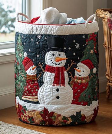 Snowman Magic Quilted Holiday Laundry Hamper — Collapsible Festive Laundry Basket With Handles For Holiday & Everyday Use