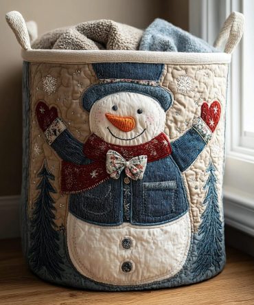 Snowman Magic Quilted Laundry Hamper — Festive Collapsible Storage Basket With Handled Tote, Wipe-Clean Liner & Durable Fabric For Easy Sorting