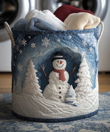 Festive Snowman Quilted Fabric Laundry Hamper — Large Holiday Decorative Clothes & Toy Basket, Collapsible With Strong Handles