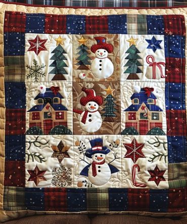 Snowman Smiles Quilted Holiday Pillow Cover — Cheerful Christmas Throw Pillow Case, Soft Washable Accent For Home & Gifts