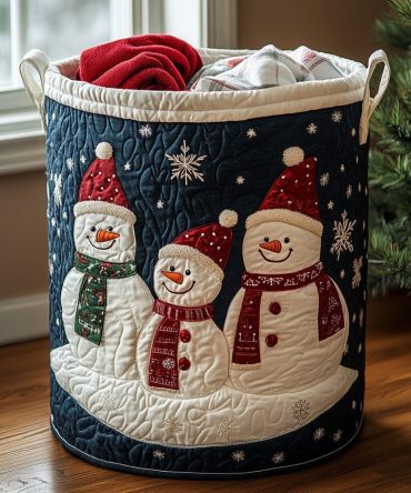 Snowman Spirit Quilted Holiday Laundry Hamper — Festive Foldable Laundry Basket With Handles For Seasonal Decor & Storage