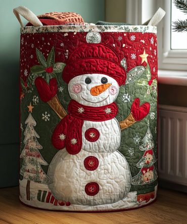 Festive Snowman Quilted Laundry Hamper — Holiday-Themed Collapsible Fabric Storage Basket With Handles & Waterproof Liner For Easy Laundry