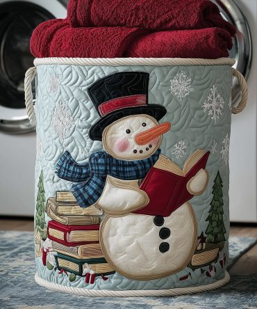Charming Snowman Tales Quilted Laundry Basket - Festive Foldable Hamper With Sturdy Handles For Christmas Decor