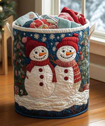 Snowman Wonder Quilted Fabric Hamper — Festive Foldable Laundry Basket With Handles For Holiday Decor & Year-Round Use