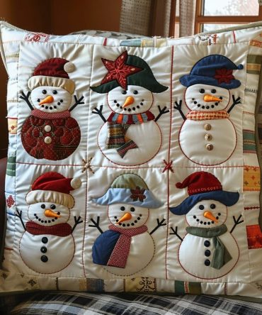Snowy Patchwork Quilted Pillow Cover - Winter Patchwork Throw Pillowcase, Cozy Cotton Blend, Machine-Washable Seasonal Accent For Bed
