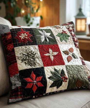 Snowy Pattern Quilted Throw Pillow Cover — Classic Winter Geometric Cushion Case For Elegant Seasonal Décor, Durable & Machine-Friendly
