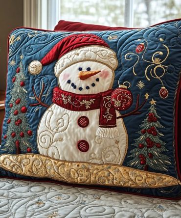 Snowy Cheer Quilted Holiday Pillow Cover — Festive Winter Throw Pillow Case, Snowflake Christmas Decorative Cushion For Seasonal Home Decor, Cotton Blend